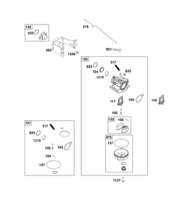 Carburetor Group Diagram and Parts List for 09P705-0258-H5 020000 - 09Z999 Briggs and Stratton Engine